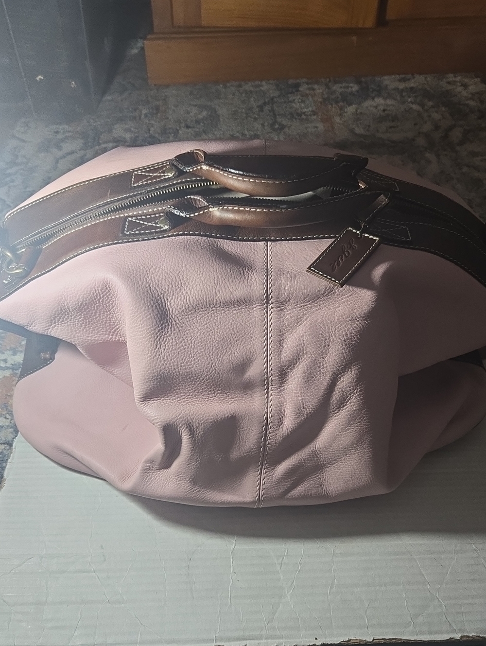 J Jill Women’s Pink Leather Tote Bag with Brown Trim